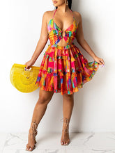 Indiebeautie Printed Halter Frilled Dress